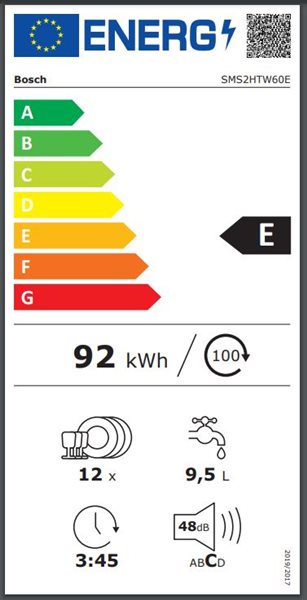 Bosch SMS2HTW60E - Lavavajillas 12 cubiertos 48dB Clase E Media carga