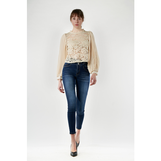 BLUSA ENCAJE MANGA ANCHA BEIGE