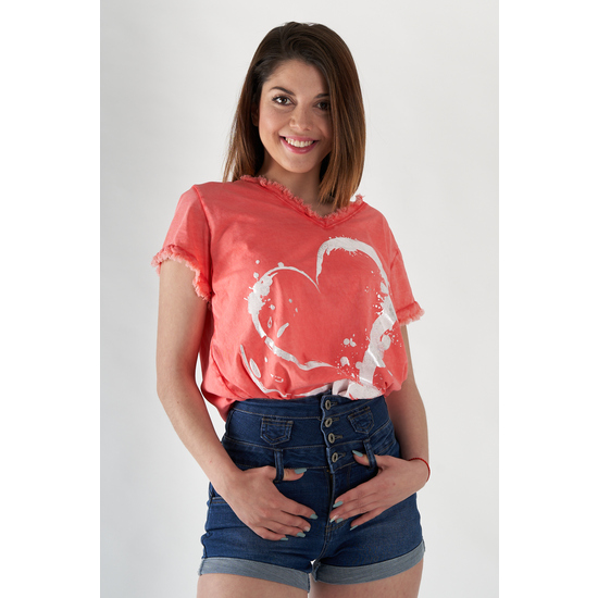 CAMISETA corazon ROSA CORAL